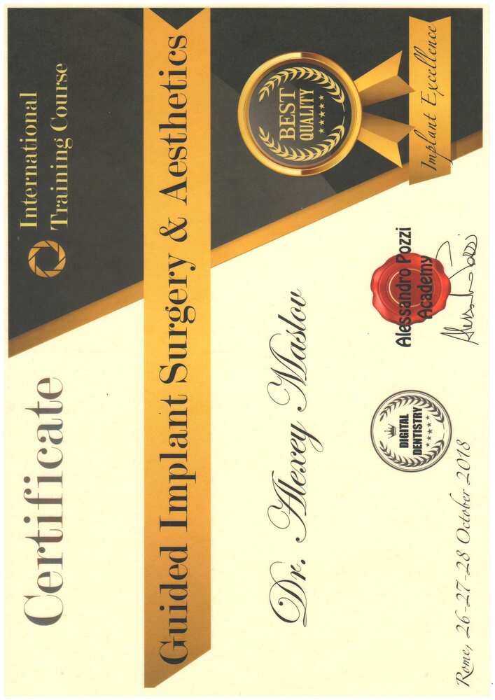 Сертифікат Alessandro Pozzi Academy, 2018