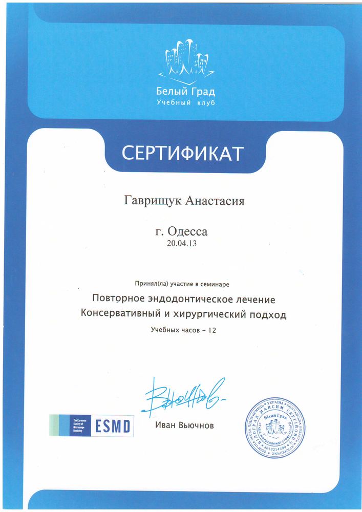 Сертифікат Білий Град, 2013