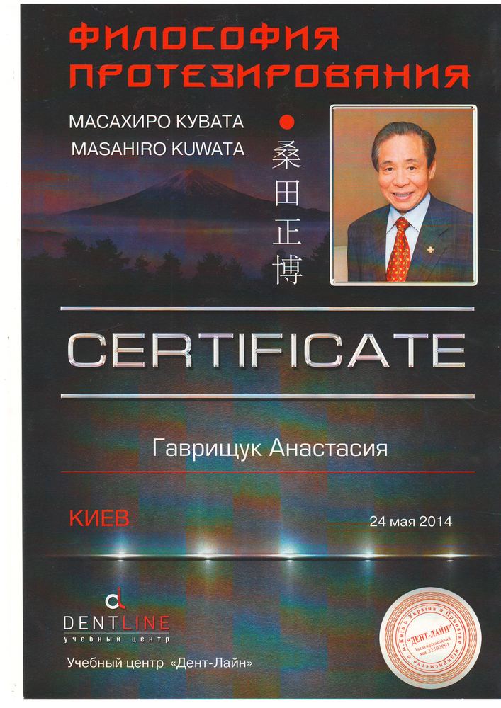 Сертифікат Dentline, 2014