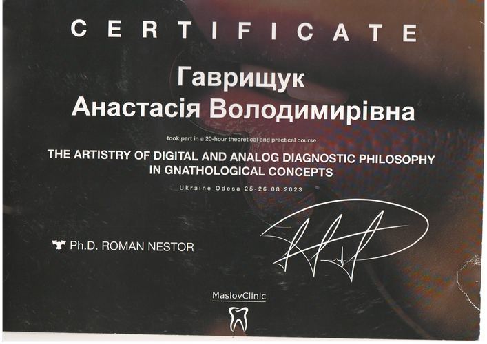 Сертифікат MaslovClinic, 2023