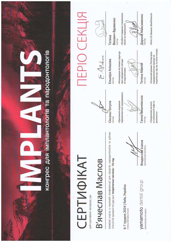 Сертифікат IMPLANTS, періо секція, 2024